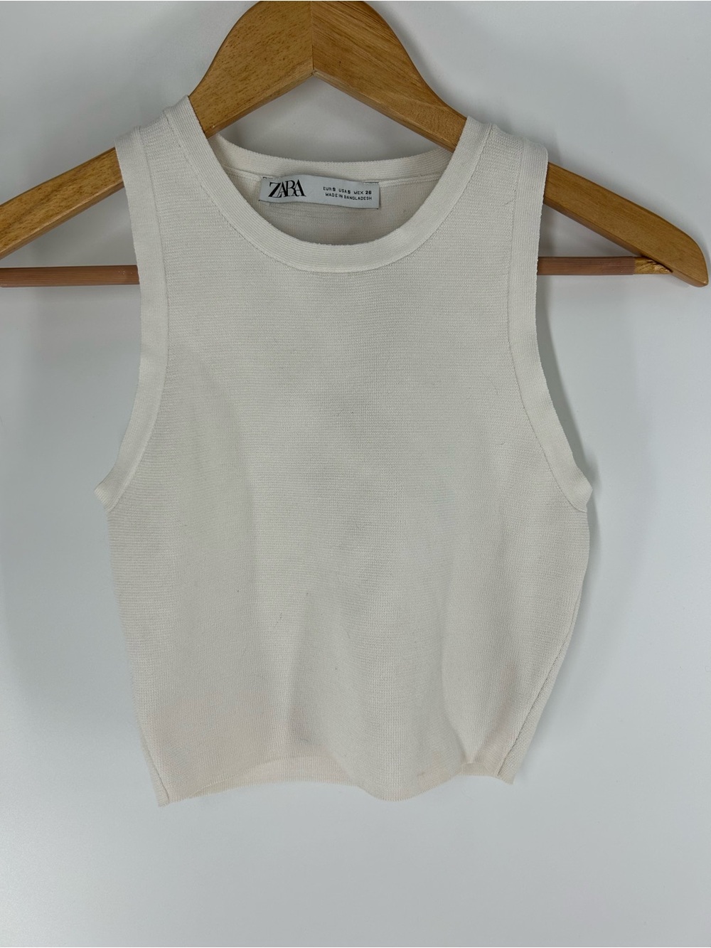 ZARA Cream Ribbed Sleeveless Crop Top